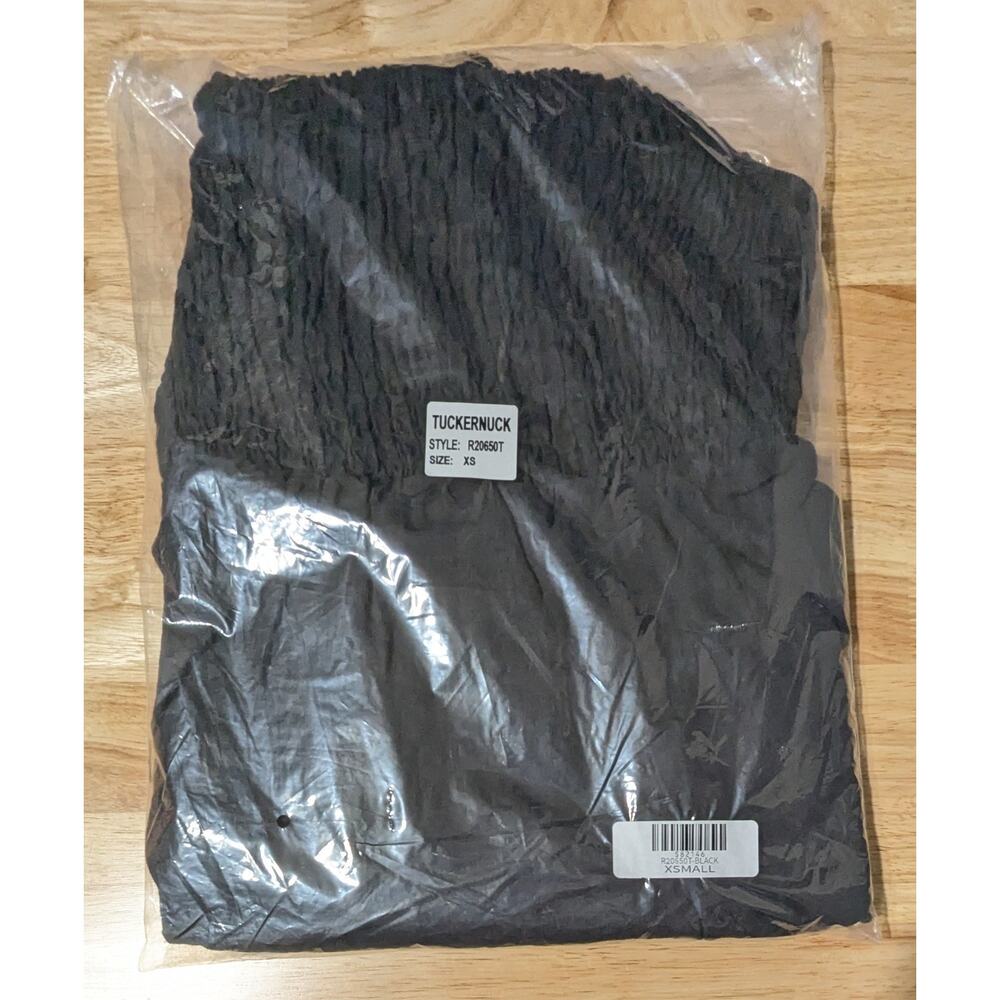Tuckernuck NWOT Annie Smocked Mini Dress XS Black Linen Puff Sleeve Resort Wear - Picture 3 of 10